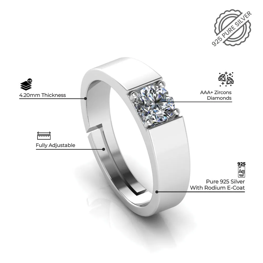 925 Pure Silver Solitaire Diamond Crystal heart Free Size Ring For Couple's