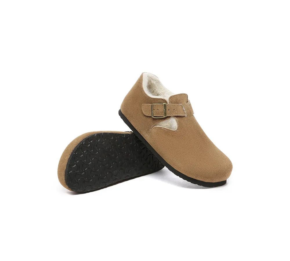 Adjustable Buckled Straps Suede Flat Clog Slippers Marla