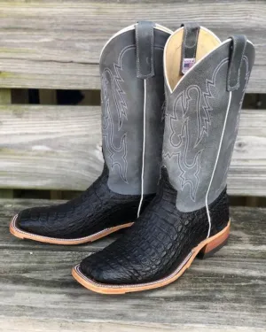 Anderson Bean Men's Black Lux Caiman & Ocean Wipeout Square Toe Cowboy Boots 332204 321801