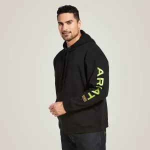 Ariat Men's Rebar Logo Hoodie in Black & Lime