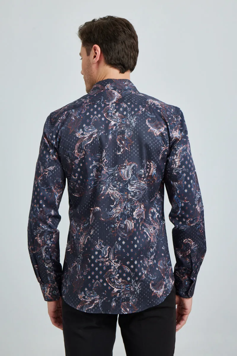 Asian Paisley Blue Shirt