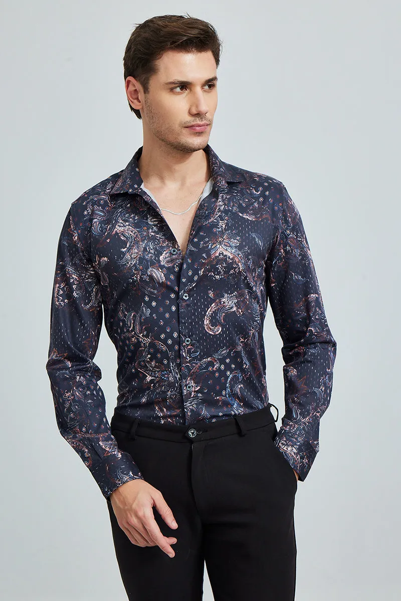 Asian Paisley Blue Shirt