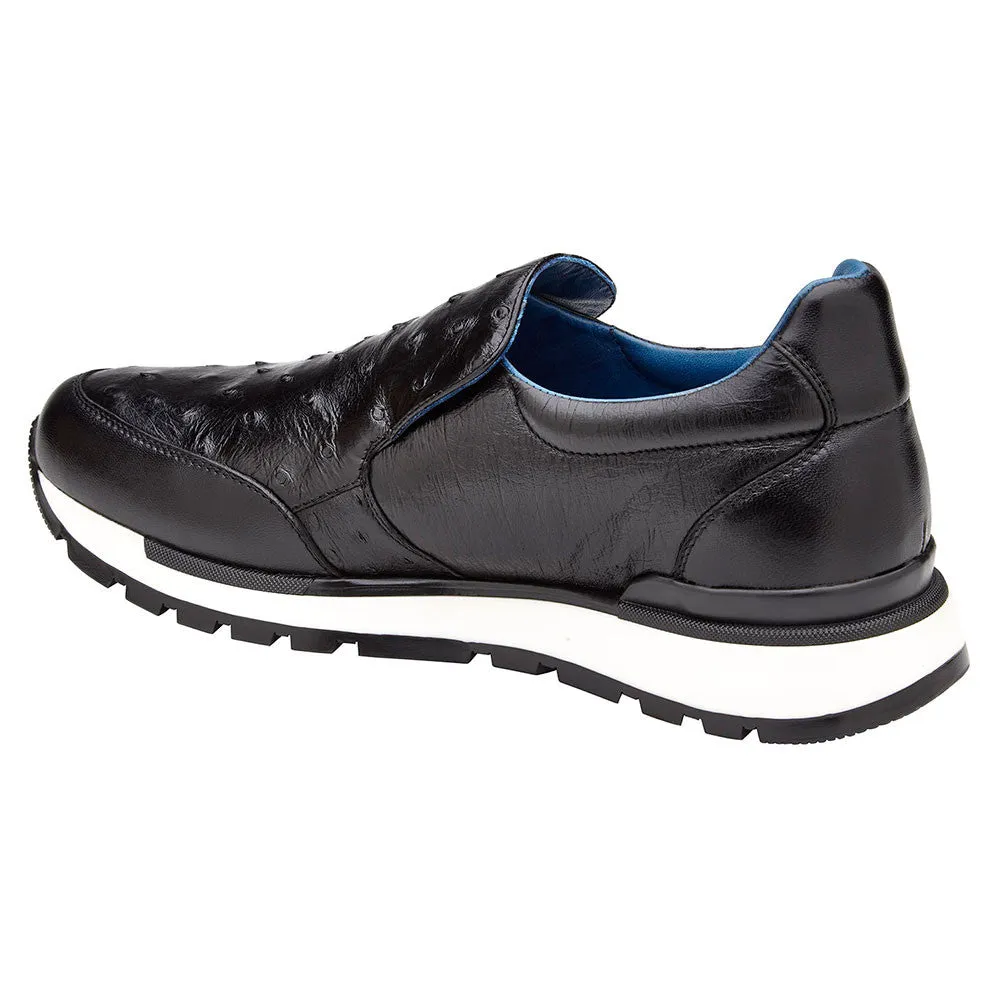 Belvedere Cramer Ostrich Antique Black Slip-On Sneaker