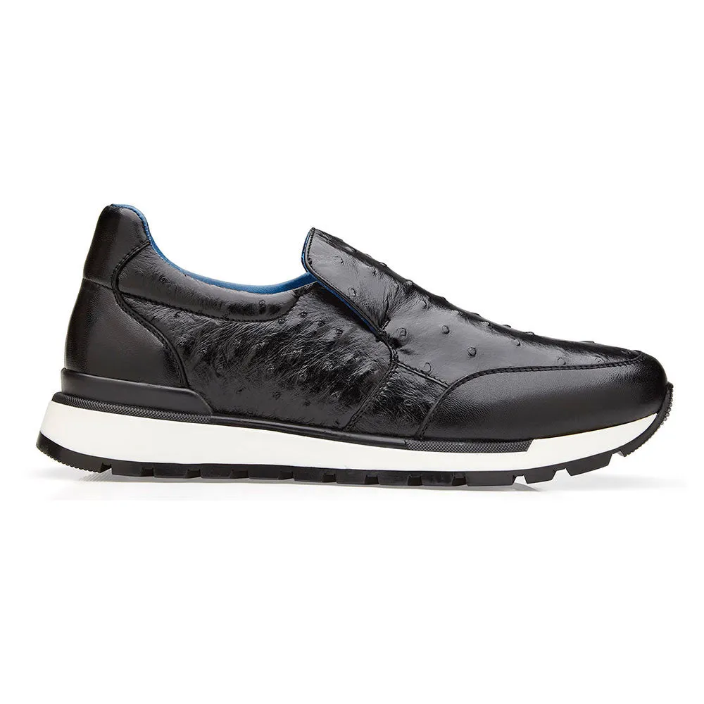 Belvedere Cramer Ostrich Antique Black Slip-On Sneaker