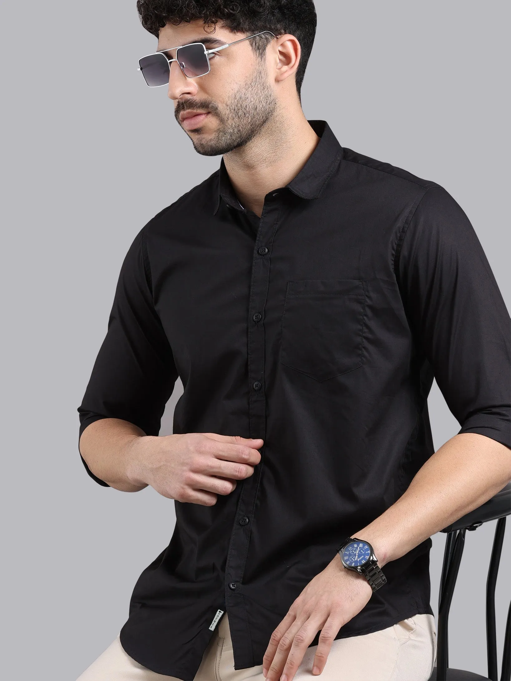 Black Color Satin Soft Cotton Solid Shirt