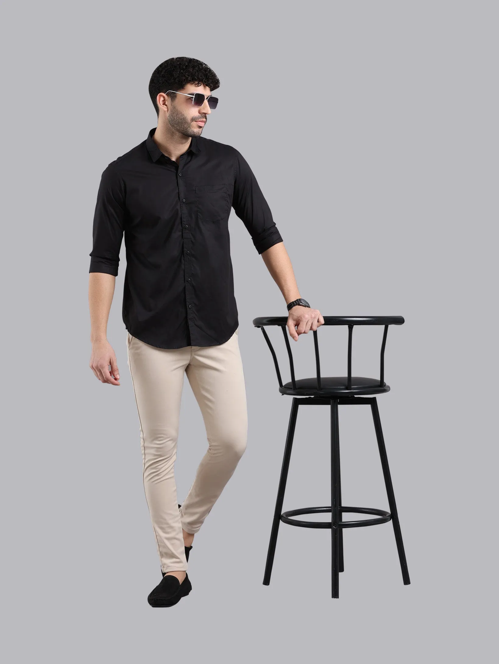 Black Color Satin Soft Cotton Solid Shirt