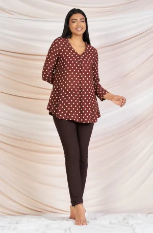 Brown Polka Dot Bell Style Top - Regular Fit