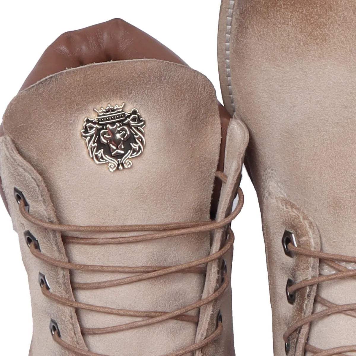 Burnished Beige Light Weight Biker Boot Suede Leather Lace-Up Closure by BRUNE & BARESKIN