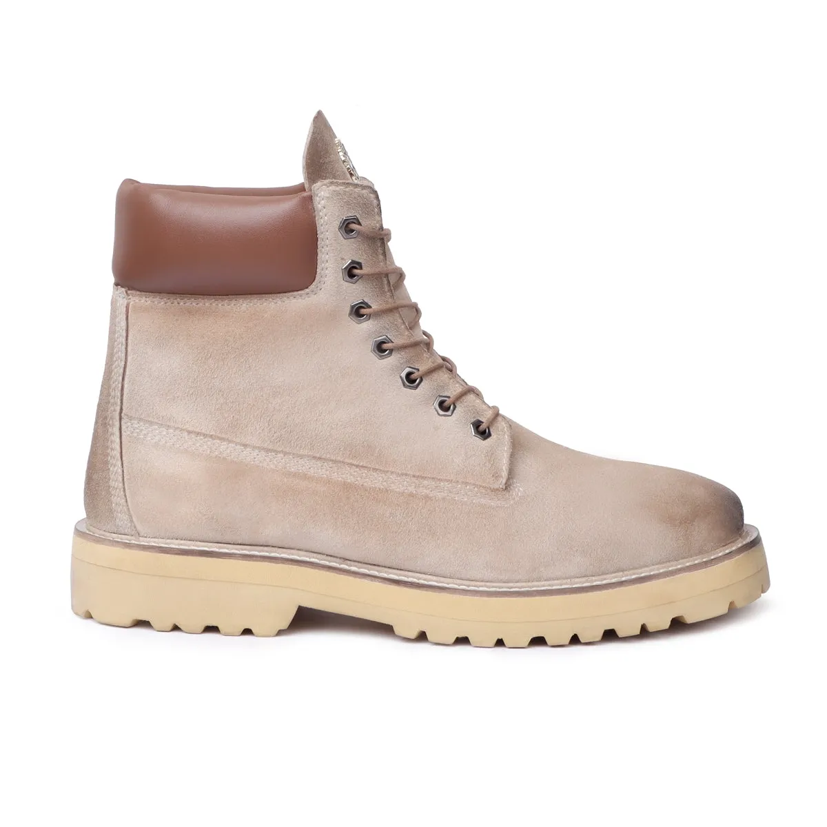 Burnished Beige Light Weight Biker Boot Suede Leather Lace-Up Closure by BRUNE & BARESKIN