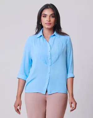 Collared Blouse with Front Pintuck