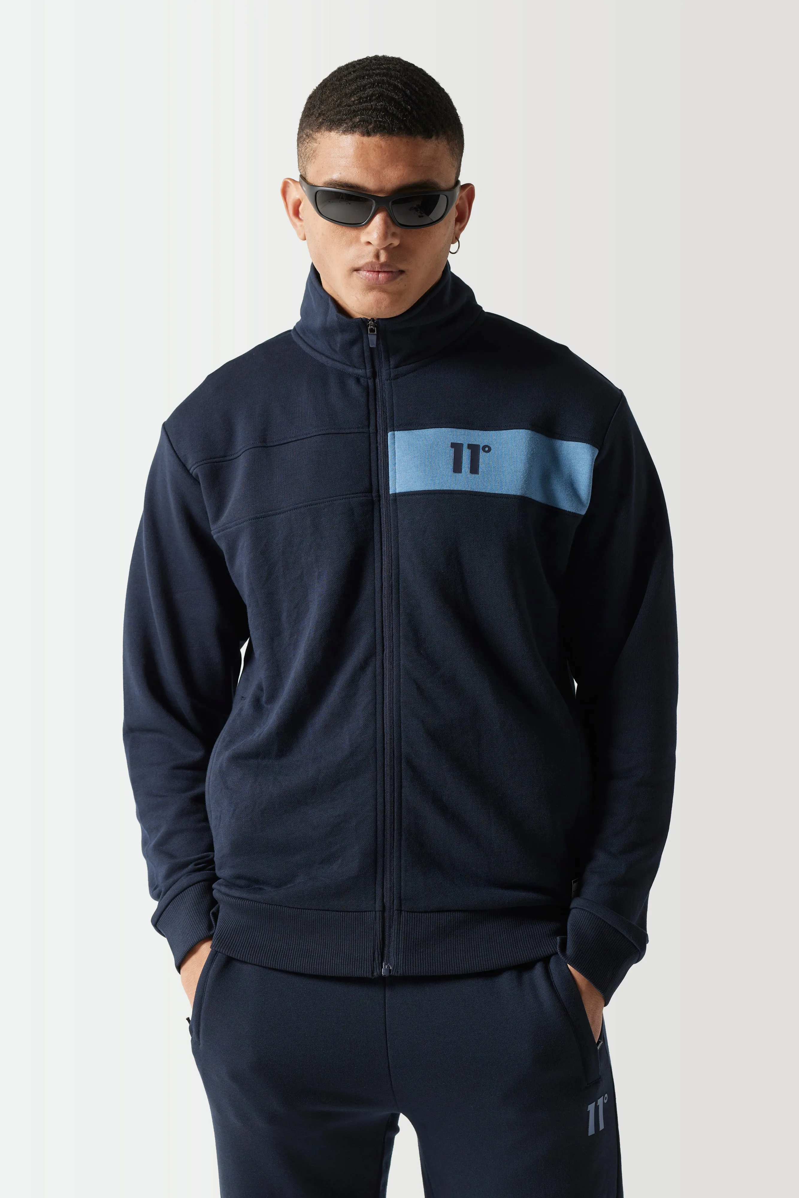 Colour Block Full Zip Sweat Top - Navy / Elemental Blue