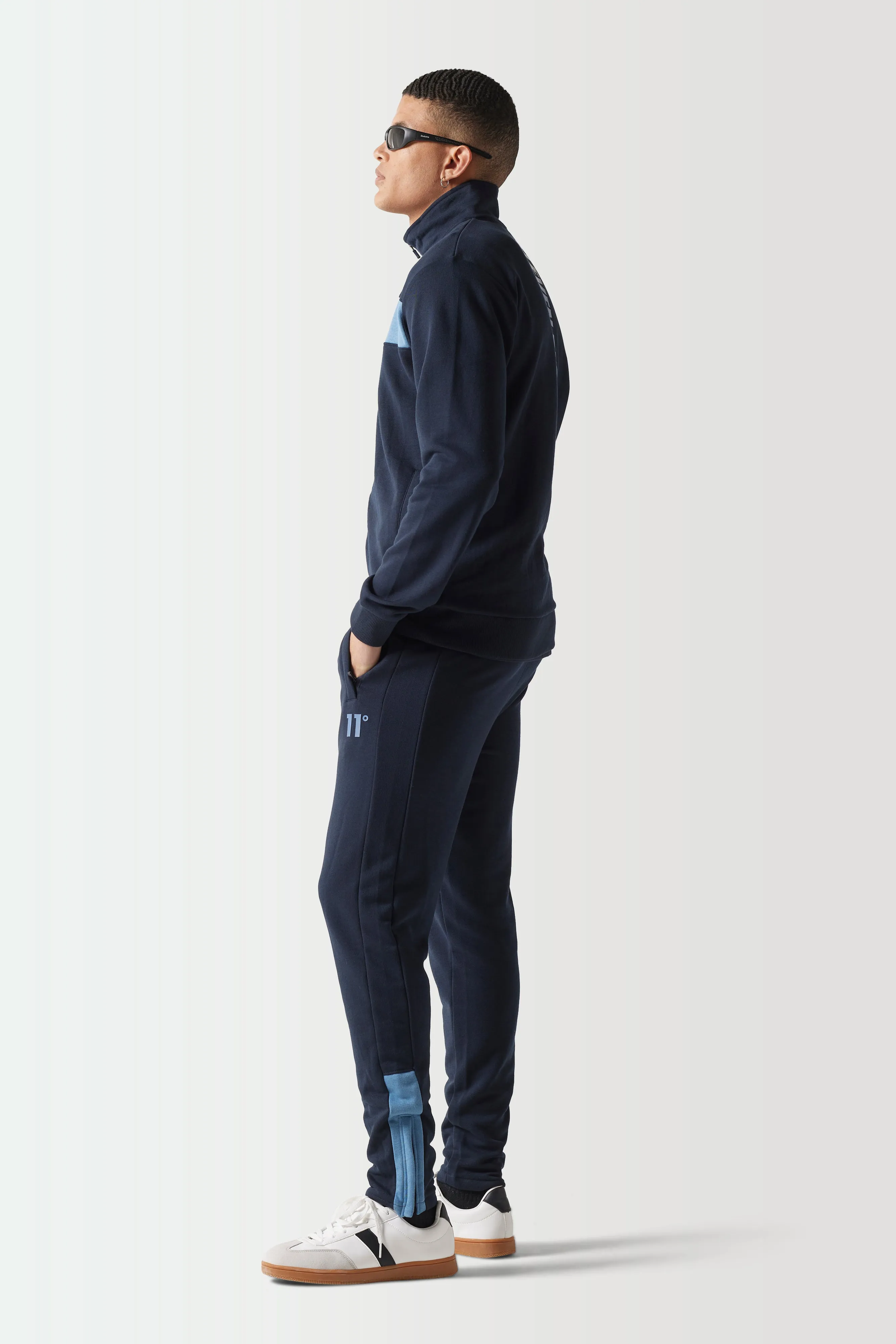 Colour Block Full Zip Sweat Top - Navy / Elemental Blue