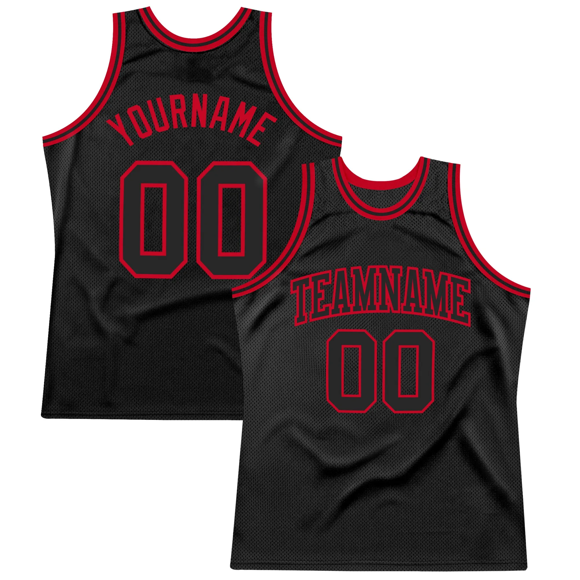 Custom Black Black-Red Authentic Throwback Basketball Jersey