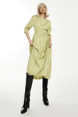 Dark-Pistachio Crew-Neck Midi-Dress