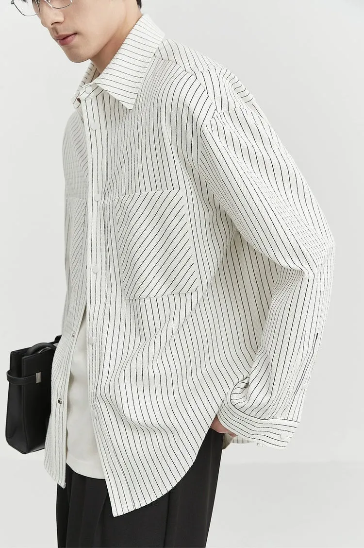 Herringbone Striped Overshirt with Chest Pockets