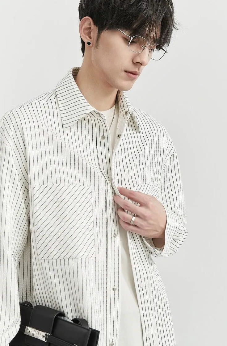 Herringbone Striped Overshirt with Chest Pockets