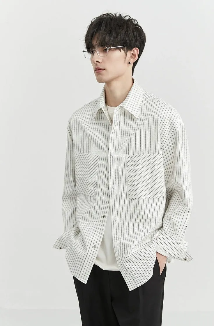 Herringbone Striped Overshirt with Chest Pockets