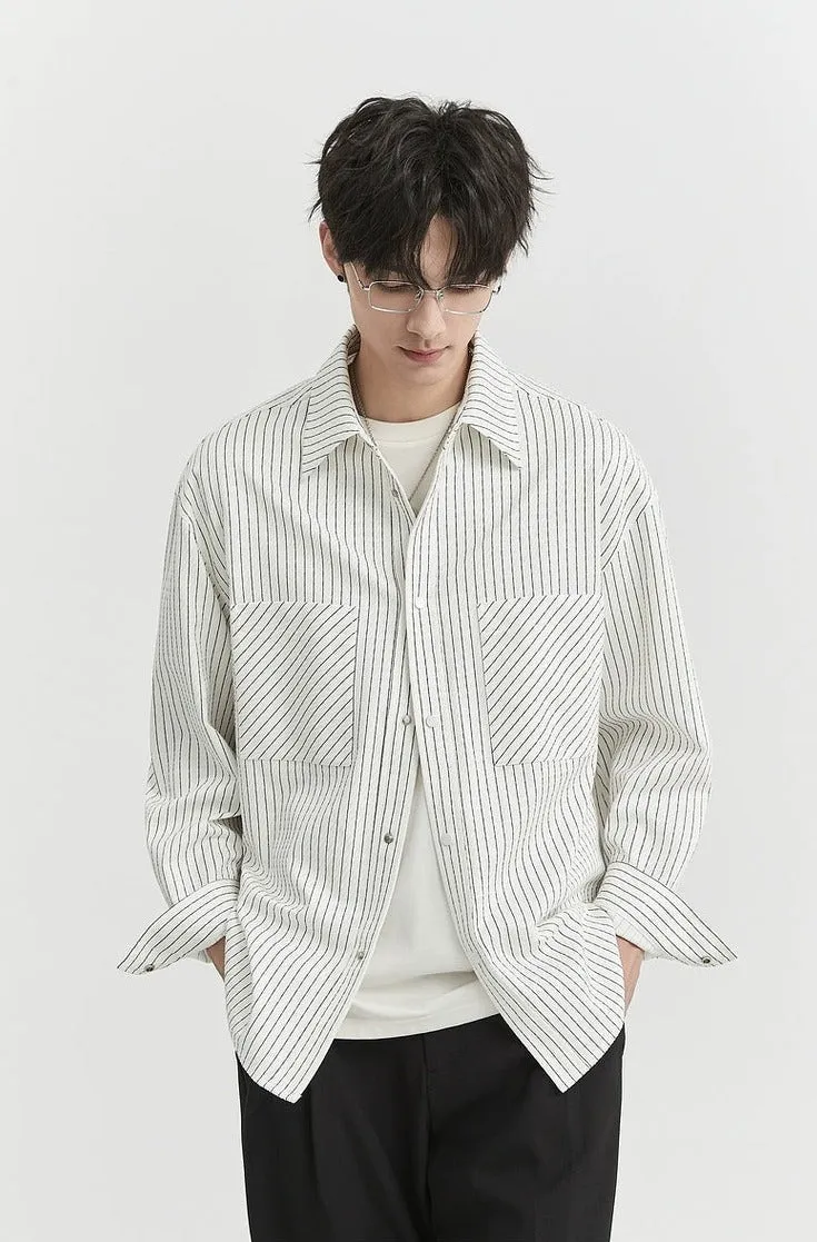 Herringbone Striped Overshirt with Chest Pockets