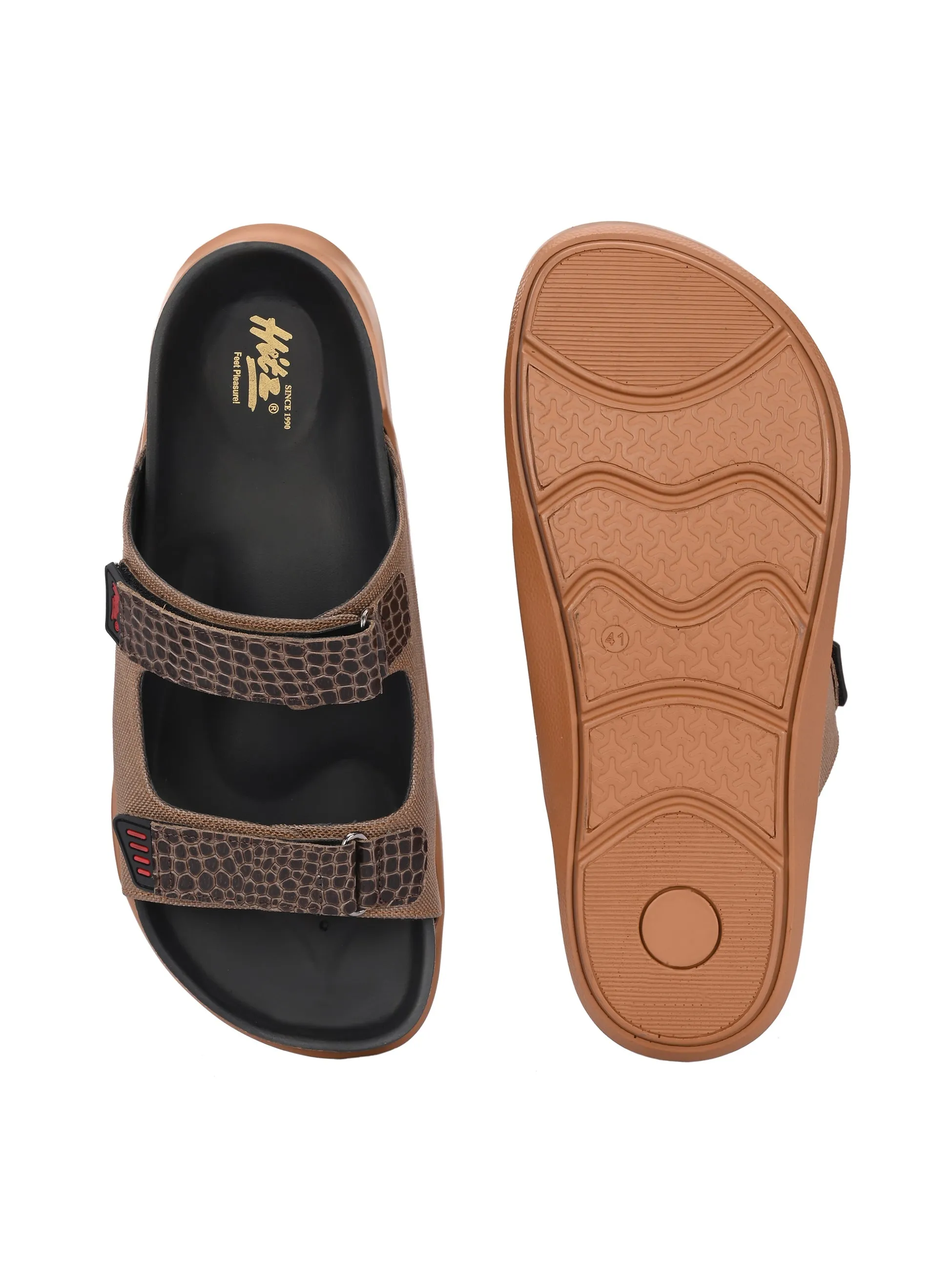 Hitz Men's Brown Leather Daily Wear Slipper