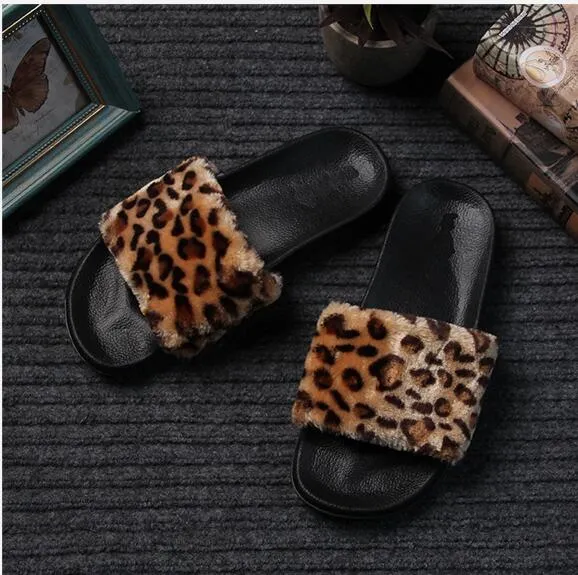 large Size 36-41 Hot Women Slippers Fashion Spring Summer Autumn  Plush Slippers Women Faux Fur Slides Flip Flops Flat Shoes