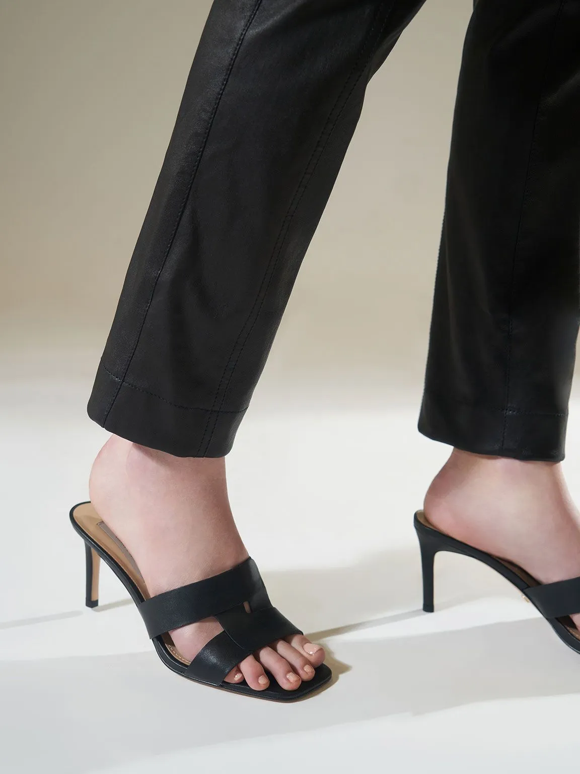 Leather Cut-Out Stiletto Mules