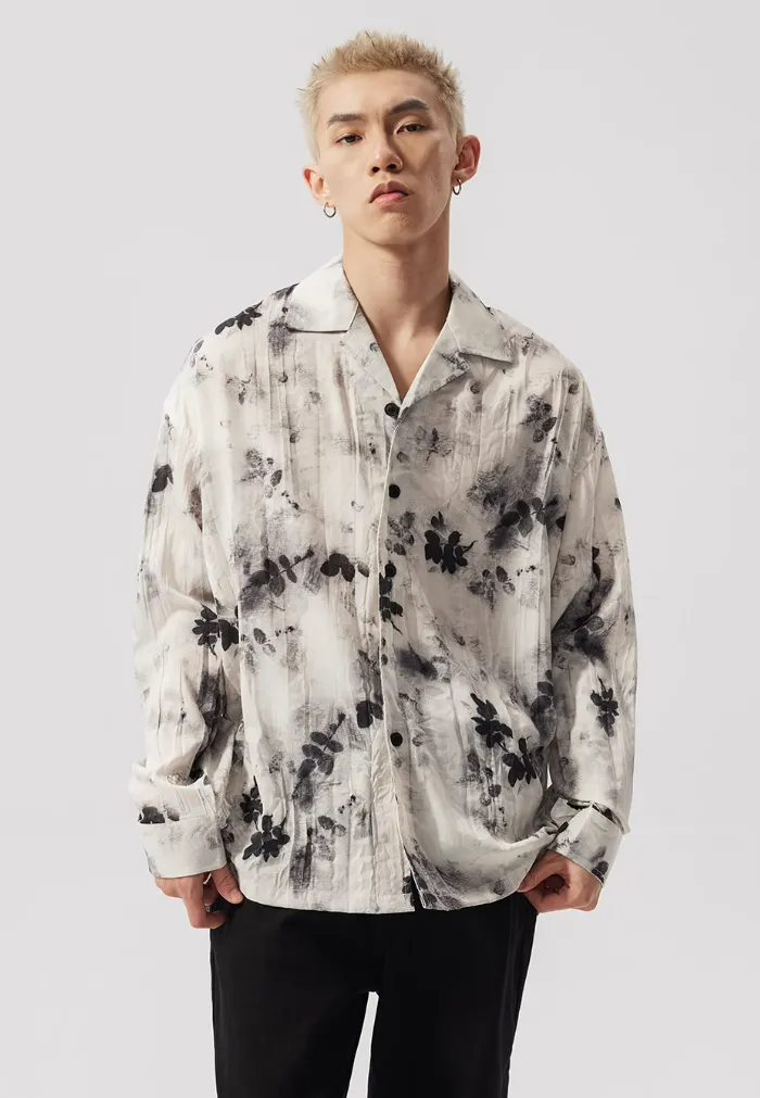 Leaves Print Long Sleeve Button-Up Shirt