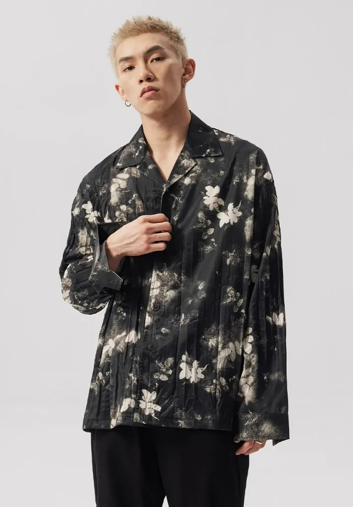 Leaves Print Long Sleeve Button-Up Shirt