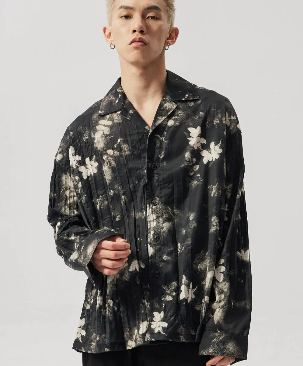 Leaves Print Long Sleeve Button-Up Shirt