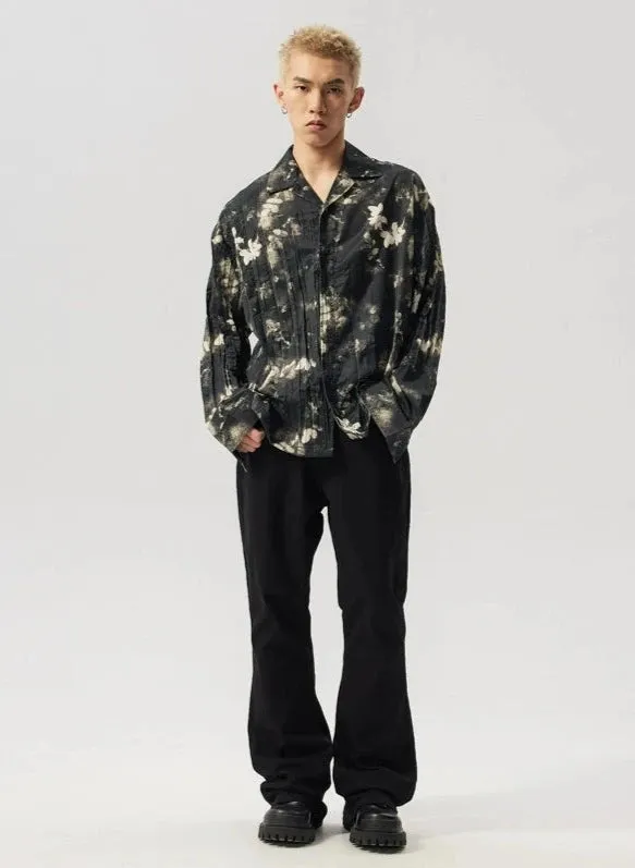 Leaves Print Long Sleeve Button-Up Shirt