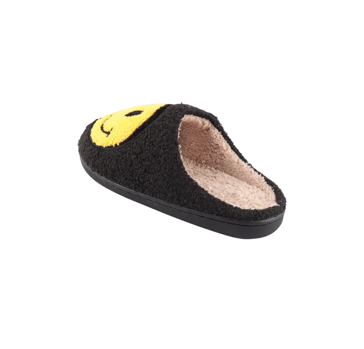 M ONLY Smiley Face Fuzzy Slippers in Black