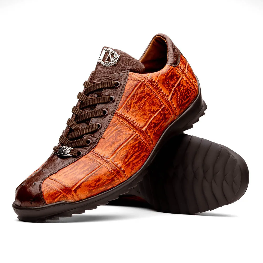 Marco Di Milano SAULO Alligator/Ostrich Brandy Fashion Sneakers