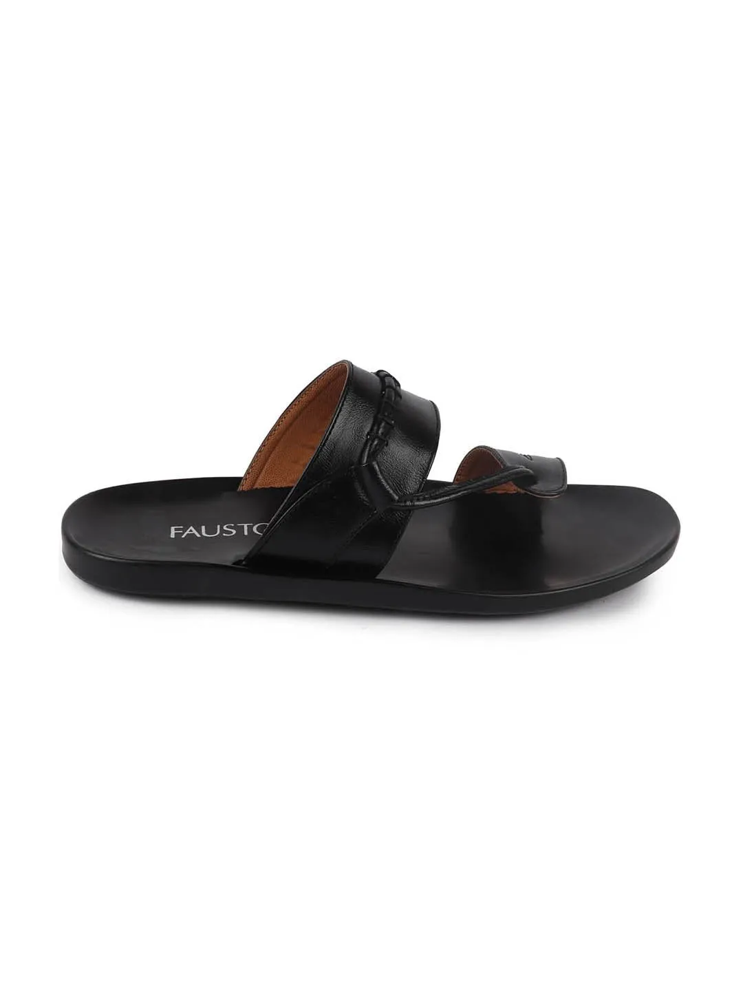 Men Black Slip On Stylish Toe Ring Slippers