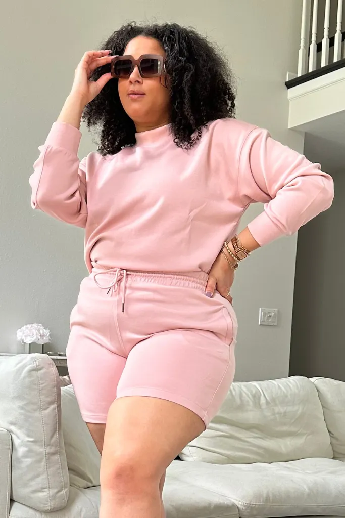 [PLUS] Ponti Shorts & Sweatshirt Set | Pink