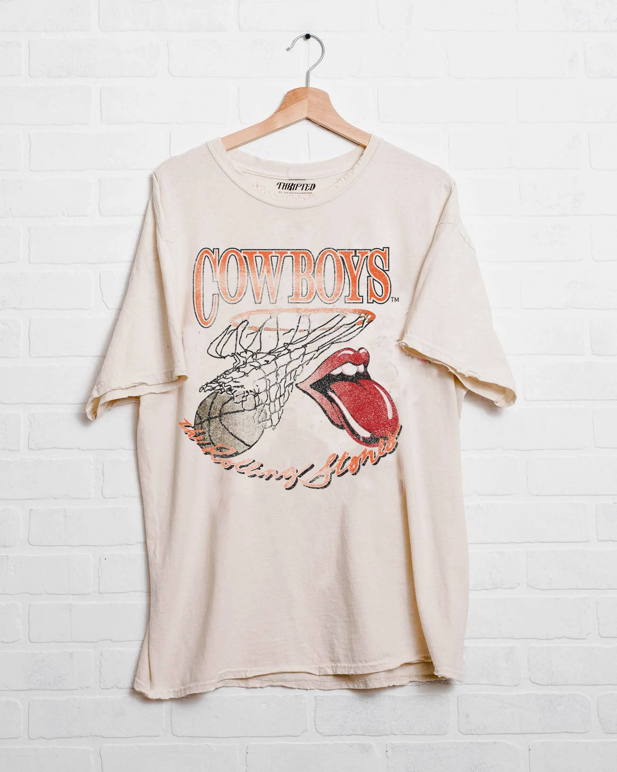 Rolling Stones Cowboys Basketball Net Off White Thrifted Tee