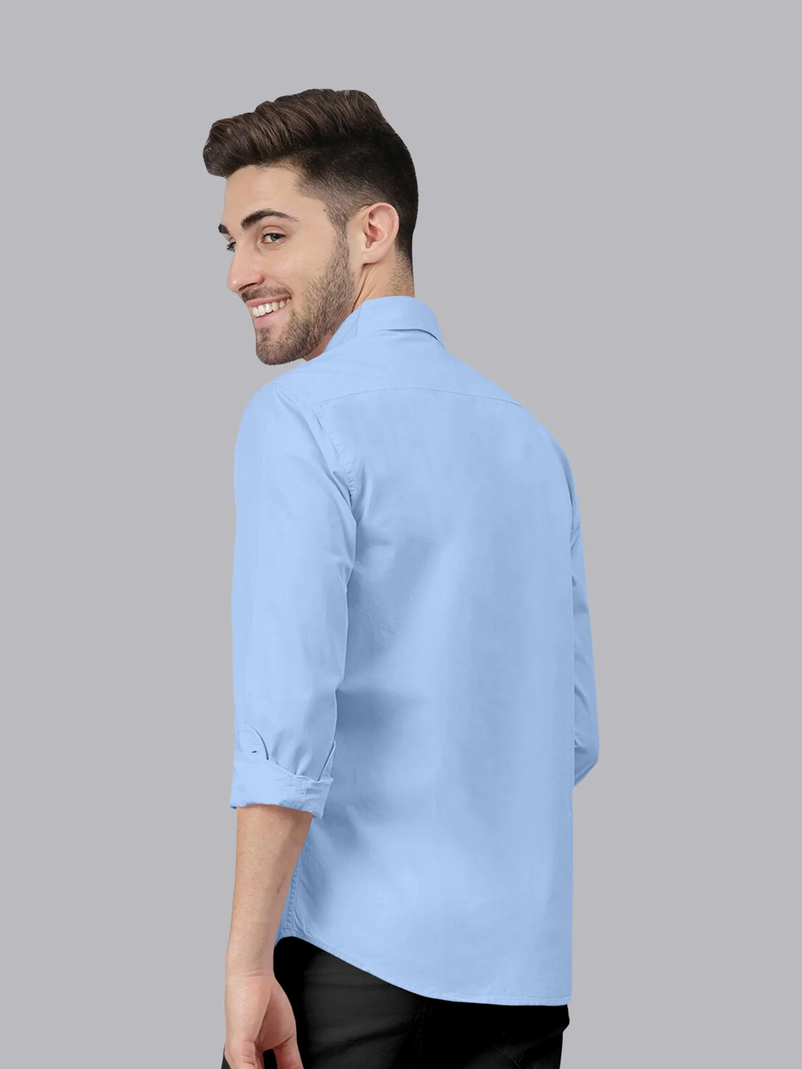 Sky Blue Color Satin Soft Cotton Solid Shirt