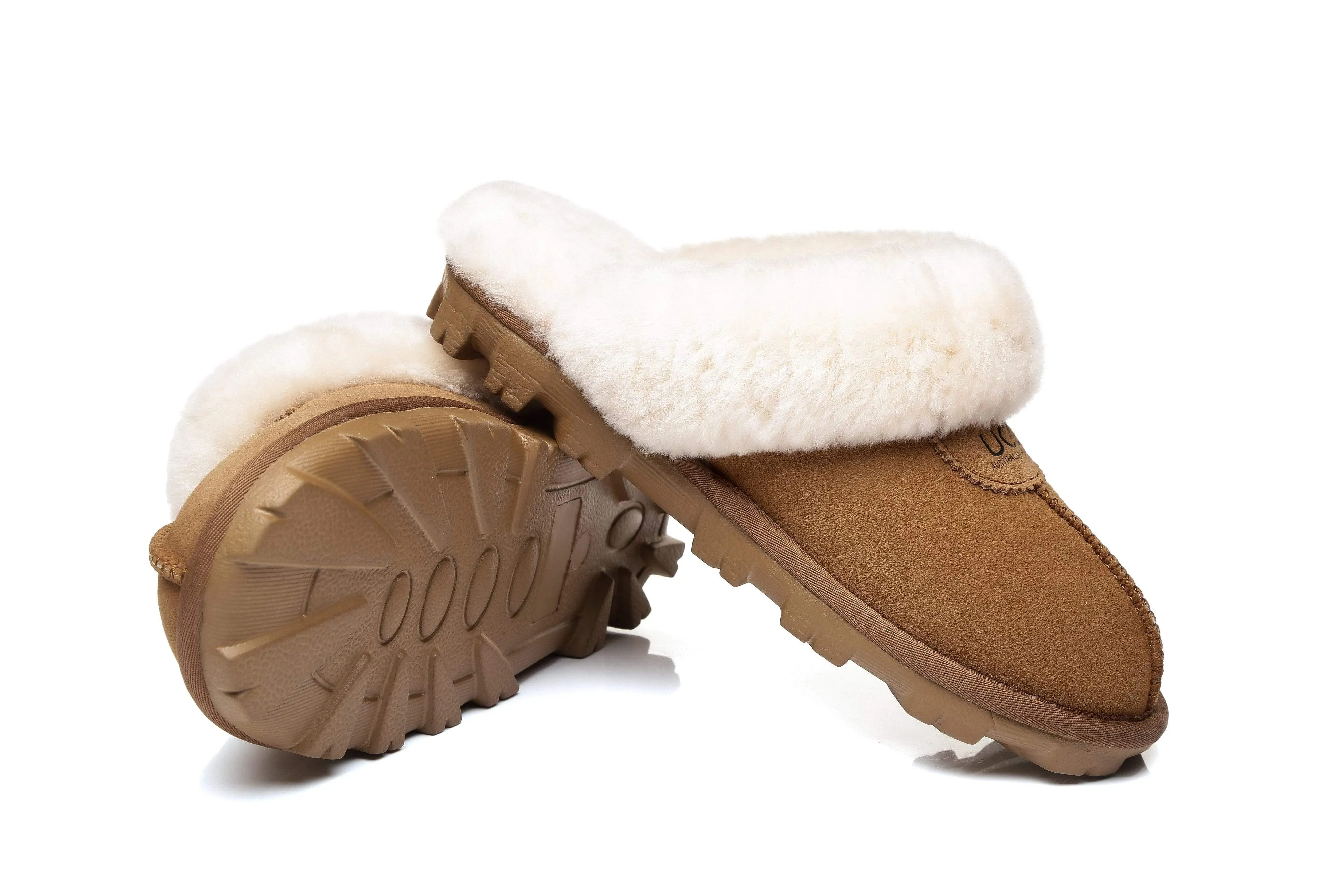 Women Slippers Premium Australia Sheepskin Wool Waffle Scuff