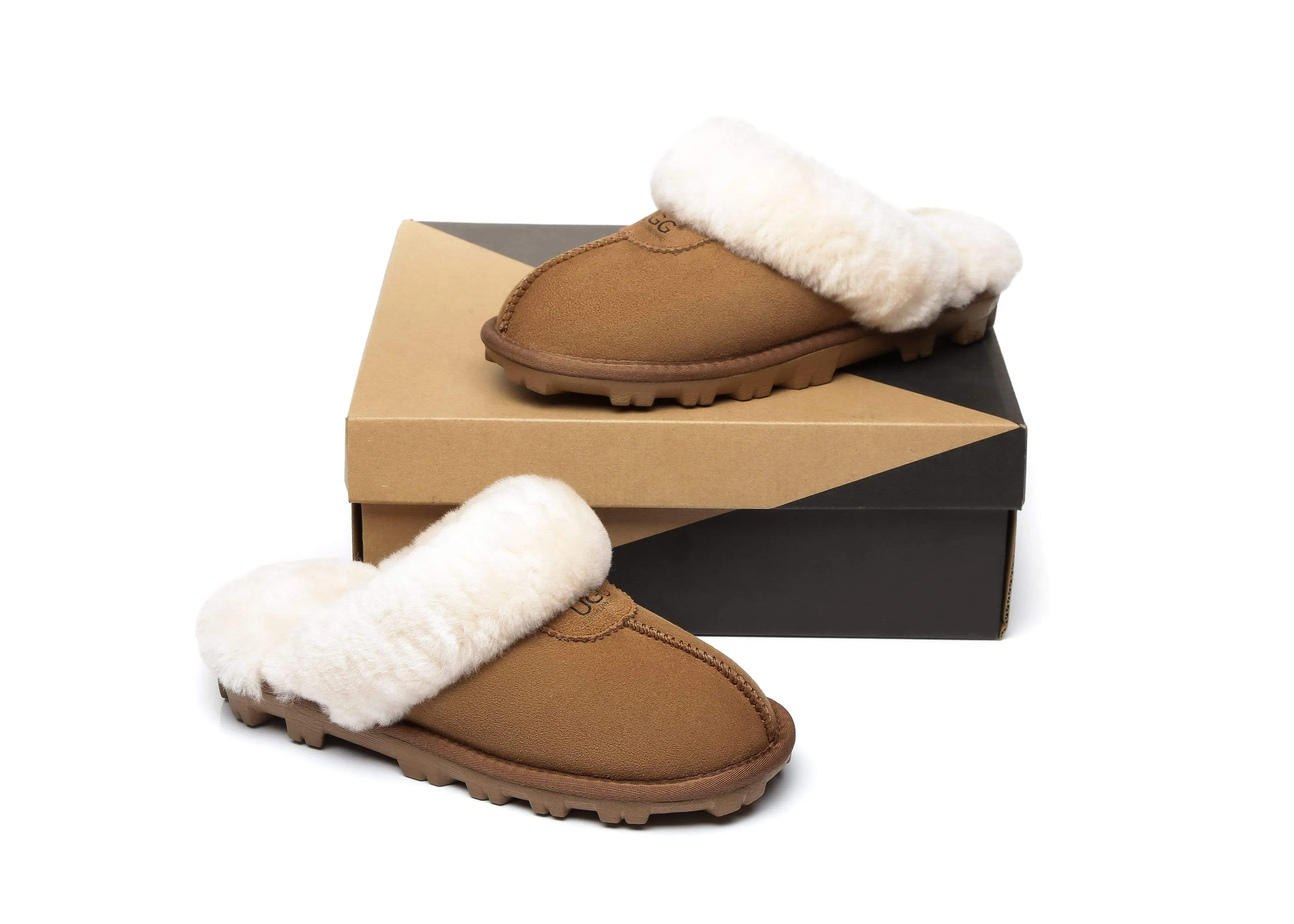 Women Slippers Premium Australia Sheepskin Wool Waffle Scuff