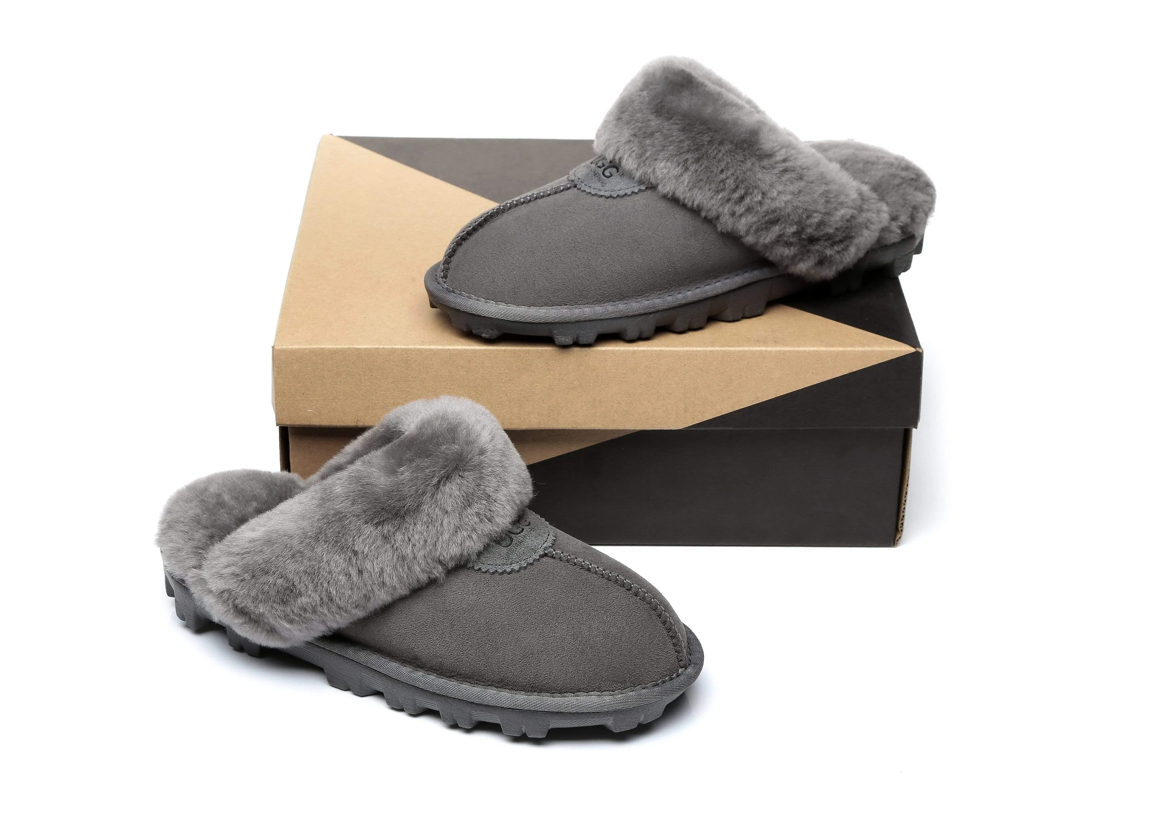 Women Slippers Premium Australia Sheepskin Wool Waffle Scuff